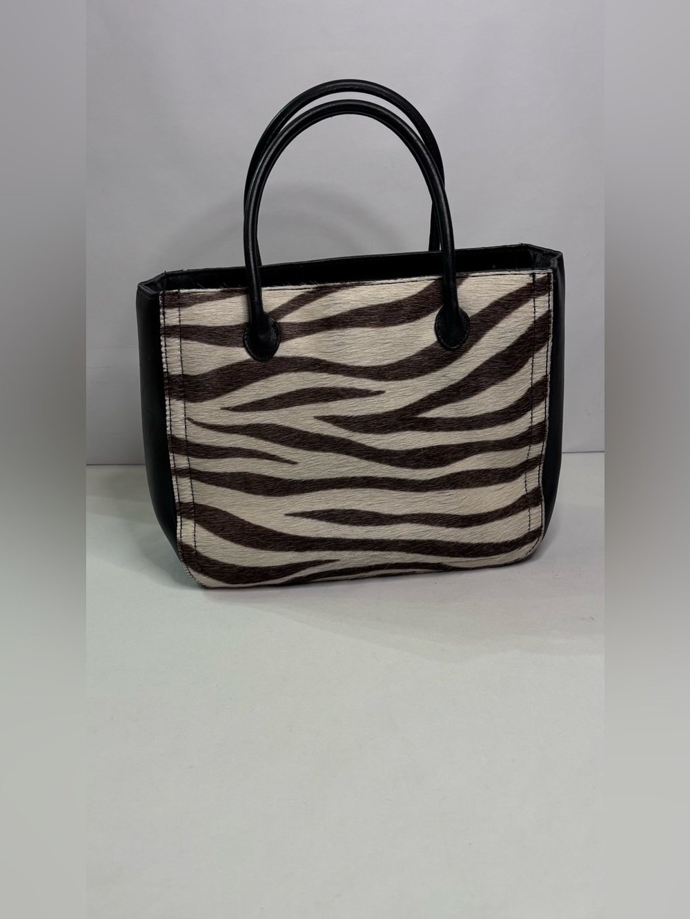 VTG Preston & York Zebra-Print Top-Handle Tote - Black & White